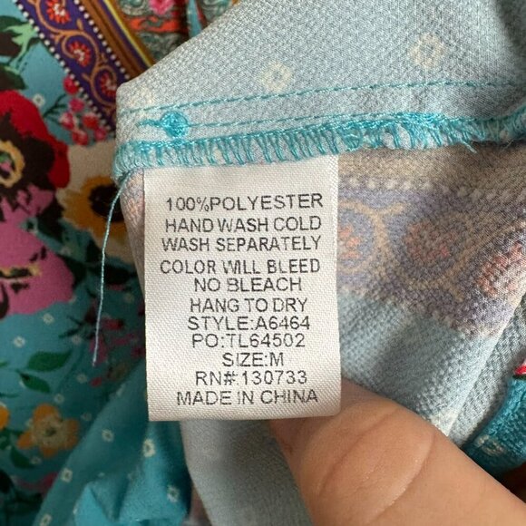 Umgee Teal Floral Wrap Style Blouse Short Sleeve, Loose Fit I34 - Picture 4 of 6